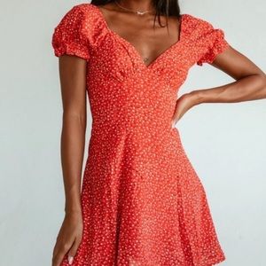 Princess Polly - Bailey Red Floral Puff Sleeve Mini Dress Size 8